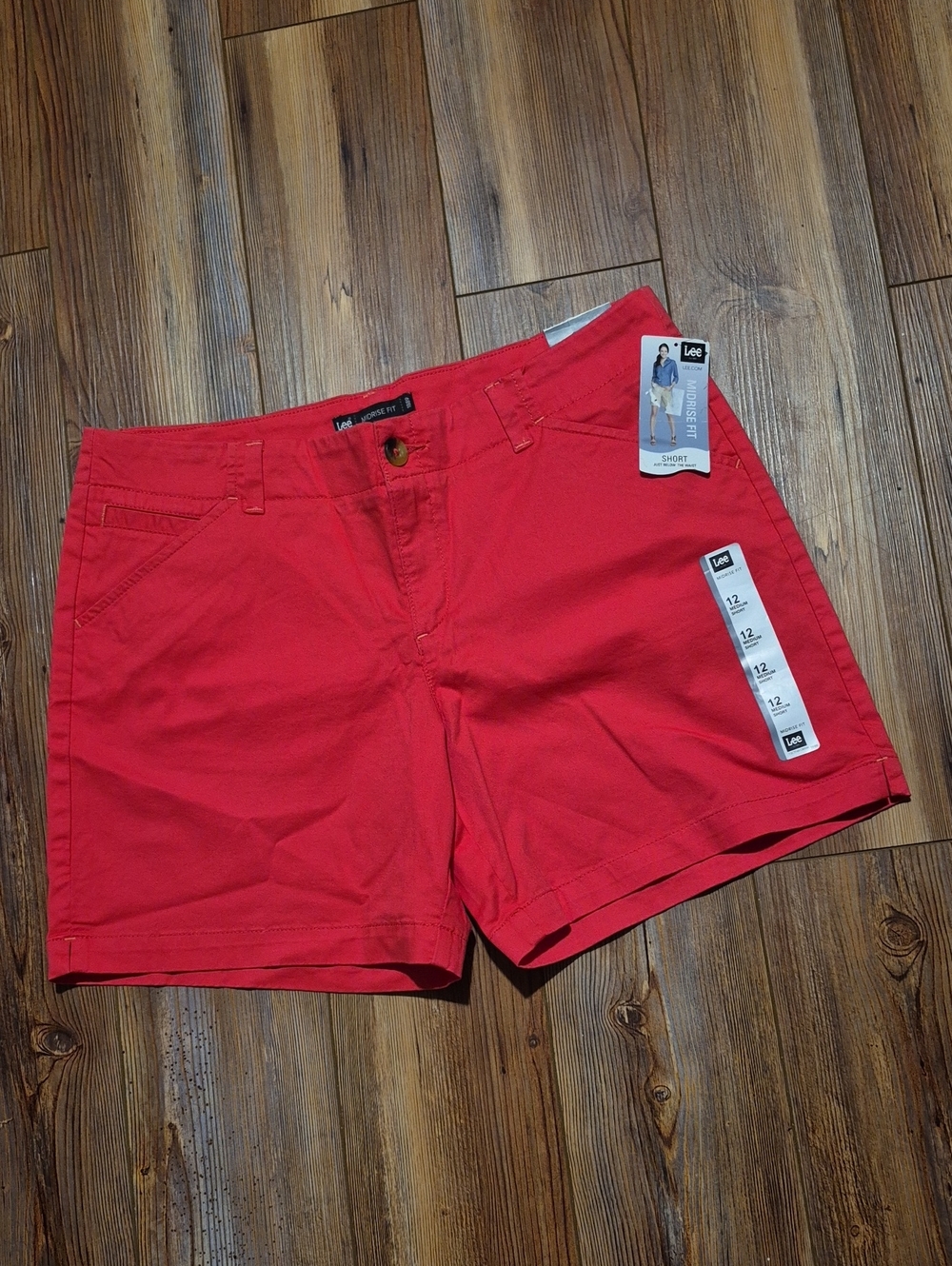 NWT Lee Women’s Midrise Fit Hot Pink Chino Shorts - Sz. 12